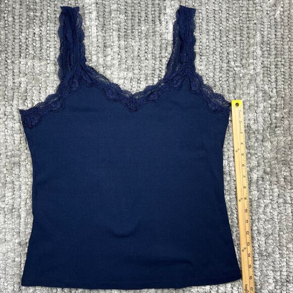 Women's Y2K‎ Lace Trim Ribbed Tank Camisole Top Maurices Plus Size 1X Navy Blue - Picture 6 of 7